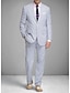 cheap Suits-Blue Pink Men&#039;s Beach Wedding Suits Seersucker Solid Colored 2 Piece Standard Fit Single Breasted Two-buttons 2024