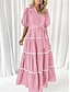preiswerte schlichte Kleider-Damen Weißes Kleid Maxidress mit Schnürung Taste Verabredung Urlaub Strassenmode Maxi Hemdkragen Halbe Ärmel Schwarz Weiß Rosa Farbe
