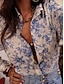 ieftine Bluze &amp; Cămăși Damă-Pentru femei Cămașă Bluză Bumbac Floral Muncă Casual Concediu Buton Buzunar Imprimeu Albastru piscină Manșon Lung Vacanță Modă Zilnic Guler Cămașă Vară Primăvara &amp; toamnă