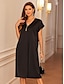 voordelige effen jurken-Dames Zwarte jurk Halflange jurk Zak Elegant V-hals Mouwloos Zwart Kleur