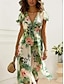 billiga Klänningar med tryck-Women&#039;s Chiffon Floral Tie Front Ruffle V Neck Flounce Sleeve Midi Dress Elegant Casual Wedding Wedding Guest Sleeveless Summer