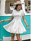billige almindelige kjoler-Dame Hvid kjole Midikjole Blonder Patchwork Gade Afslappet V-hals Kortærmet Hvid Farve