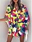 voordelige Jurken met print-Dames Casual jurk Kleurenblok Trekkoord Afdrukken V-hals Mini-jurk Hawaii Stijlvol Dagelijks Vakantie 3/4 mouw Zomer