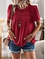 baratos Tops básicos de mulher-Camisa Social Blusa Mulheres Branco Rosa Vermelho Tecido Renda Ilhó Rua Diário Básico Moderno Decote Redondo Normal S