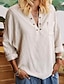 Недорогие Базовые плечевые изделия для женщин-Рубашка Блуза Жен. Бежевый Полотняное плетение Карман Для улицы Повседневные Мода V-образный вырез Стандартный S