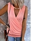 Недорогие Базовые плечевые изделия для женщин-Танк Жен. Розовый Полотняное плетение Кулиска Для улицы Повседневные Мода V-образный вырез Стандартный S