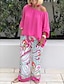 cheap Women&#039;s Two Piece Sets-Women&#039;s Shirt Pants Sets Graphic Print Holiday Weekend Fashion Long Sleeve Off Shoulder Pink Summer Spring