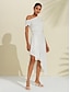 halpa Knit Dress-naisten valkoinen epäsymmetrinen yksiolkainen mekko