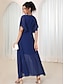 billiga enkla klänningar-dam a line klänning maxi klänning chiffong volang fest elegant v-ringad kort ärm marinblå