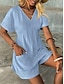 cheap Women&#039;s Rompers-Women&#039;s Romper Pocket Solid Color V Neck Basic Daily Weekend Regular Fit Short Sleeve Black Navy Blue Green S M L Summer