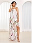 cheap Print Dresses-Women&#039;s Floral Maxi Dress Pink Backless Swing Dress Ruched Halter Neck Vacation Beach Wedding Guest Sleeveless Summer