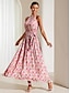 levne Šaty s potiskem-Dámské Květinový Opásaný Ruffle Trim Kravata Krk Maxi šaty Elegantní Rande Bez rukávů Léto