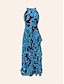 preiswerte Lässiges Kleid mit Aufdruck-Damen Chiffon-Kleid Maxidress Blau Purpur Ärmellos Blumen Rüsche Print Frühling Sommer Runden Muster-Kleid S M L