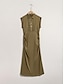 billige uformell kjole-dame tencel armygreen ermeløs skjortekjole, midikjole