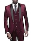 cheap Tuxedo Suits-Black Red Burgundy Men&#039;s Prom Suits Wedding Prom Tuxedos 3 Piece Solid Colored Shawl Collar Standard Fit Single Breasted One-button 2024