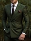 cheap Suits-Burgundy Dark Green Green Men&#039;s Wedding Suits Solid Colored 2 Piece Business WorkWear Tailored Fit Double Breasted Six-buttons 2024