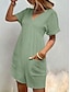 cheap Women&#039;s Rompers-Women&#039;s Romper Pocket Solid Color V Neck Basic Daily Weekend Regular Fit Short Sleeve Black Navy Blue Green S M L Summer
