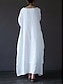 cheap Design Cotton &amp; Linen Dresses-Women&#039;s Linen Dress Cotton Summer Dress White Cotton Dress Maxi Dress Pocket Daily Crew Neck 3/4 Length Sleeve Summer Spring Black White Plain