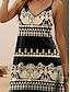 Χαμηλού Κόστους Print Φορέματα-Γυναικεία Γεωμετρικό Στάμπα Λαιμόκοψη V Μίνι φόρεμα Αμάνικο Καλοκαίρι