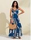 זול הדפס שמלת קז&#039;ואל-שמלת מקסי עם ציצית צולבת קדמית