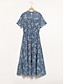 preiswerte Lässiges Kleid mit Aufdruck-Chiffon-Midikleid mit hohem Kragen und Blumenmuster