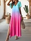 cheap Print Dresses-Women&#039;s Shift Dress Sundress Ombre Print V Neck Maxi Dress Tropical Stylish Vacation Short Sleeve Summer