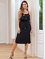 cheap Plain Dresses-Women&#039;s Black Dress Midi Dress Ruffle Drawstring Party Elegant Vintage Cowl Neck Sleeveless Black Color