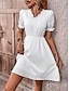 זול שמלות פשוטות-בגדי ריקוד נשים שמלת קז&#039;ואל שמלת מיני תחרה יום יומי צווארון עגול קצר חצי שרוול לבן צבע