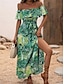 cheap Print Dresses-Women&#039;s Casual Dress A Line Dress Floral Leaf Split Print Off Shoulder Long Dress Maxi Dress Casual Boho Date Vacation 3/4 Length Sleeve Summer