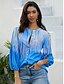 cheap Women&#039;s Blouses &amp; Shirts-Women&#039;s Shirt Blouse Graphic Casual Button Print Blue Long Sleeve Fashion Standing Collar Spring &amp;  Fall