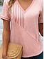 preiswerte Blusen und Hemden für Damen-Damen Hemd Gestreift Täglich Urlaub Rosa Kurzarm Täglich V Ausschnitt Sommer Frühling