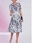 Χαμηλού Κόστους Print Φορέματα-Γυναικεία Γεωμετρικό Στάμπα Στρογγυλή Ψηλή Λαιμόκοψη Μίντι φόρεμα Κοντομάνικο Καλοκαίρι