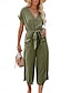 cheap Women&#039;s Jumpsuits-Women&#039;s Jumpsuit Lace up Button Solid Color Shirt Collar Basic Street Daily Regular Fit Short Sleeve Black Army Green Khaki S M L Summer