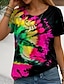baratos T-Shirts de mulher-Mulheres Camiseta Pássaro Tintura Tie Dye Férias Preto Manga Curta Havaiana Gola Redonda Verão