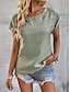 billige T-skjorter til kvinner-Dame T-skjorte med blonder عادي Daglig Feriereise Blonde Svart Kortermet Mote Crew-hals Sommer