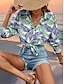 cheap Women&#039;s Blouses &amp; Shirts-Women&#039;s Shirt Blouse Leaf Vacation Button Print Green Long Sleeve Shirt Collar Summer Spring