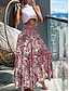 cheap Maxi Skirts-Women&#039;s Skirt A Line Swing Maxi Skirts Print Floral Paisley Holiday Vacation Summer Polyester Vintage Boho Black-White Black Red Navy Blue