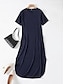 preiswerte schlichte Kleider-Damen Casual kleid kleid lang Tasche Gespleisst Verabredung Strassenmode Maxi Rundhalsausschnitt Kurzarm Schwarz Wein Marineblau Farbe