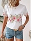 olcso Női pólók-Női Póló Virágos Napi Hétvége Fehér Rövid ujjú Elegáns Divat Terített nyak Nyár