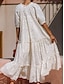 billige ensfargede kjoler-Dame Hvit kjole Maxikjole Drapering Gatemote Maxi V-hals Halvlange ermer Hvit Farge
