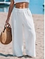 cheap Wide Leg &amp; High Waisted-Women&#039;s Wide Leg Pants Trousers High Cut Plain High Waist Long White Summer