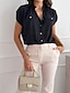 رخيصةأون ملابس علوية أساسية للنساء-بلوزة نسائي أسود أبيض وردي بلاشيهغ لون خالص / عادي بكشكشة مناسب للبس اليومي أنيق V رقبة عادي S