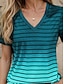 ieftine Tricouri Damă-Pentru femei Tricou Dungi Gradient de culoare Zilnic Sfârșit de săptămână Imprimeu Albastru piscină Manșon scurt Epocă Modă În V Vară