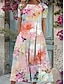 olcso Mintás ruhák-Női hétköznapi ruha Virágos Nyomtatott Terített nyak Midi ruha Stílusos Napi Randi Rövid ujjú Nyár