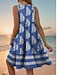 Χαμηλού Κόστους Print Φορέματα-Γυναικεία Στάμπα Στρογγυλή Ψηλή Λαιμόκοψη Μίντι φόρεμα Αμάνικο Καλοκαίρι