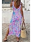 cheap Print Dresses-Women&#039;s Casual Dress Floral Print Crew Neck Mini Long Sleeve Tropical Basic Outdoor Home Sleeveless Loose Fit Pink Dress S-3XL
