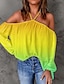 cheap Women&#039;s Blouses &amp; Shirts-Women&#039;s Shirt Blouse Color Gradient Vacation Going out Print Yellow Long Sleeve Casual Halter Neck Cold Shoulder Summer