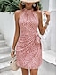 cheap Print Dresses-Women&#039;s High Neck Mini Dress Sleeveless Summer