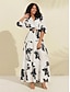 cheap Print Casual Dress-Floral V Neck Belted Maxi Dress