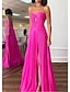 cheap Prom Dresses-A-Line Prom Dresses Party Dress Prom Sweep / Brush Train Sleeveless Strapless Satin with Pleats Ruched Slit 2024